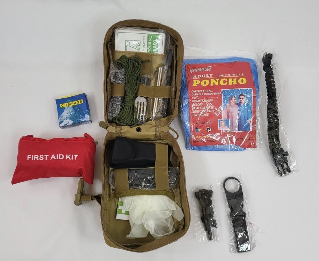 Emergency Survival Kit First Aid Bug out Military Prepper Brown 200 Piece Set