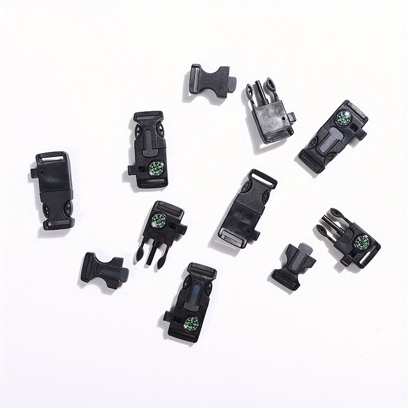4pcs Outdoor Survival Buckle with Compass Whistle Fire Starter Black Backpack