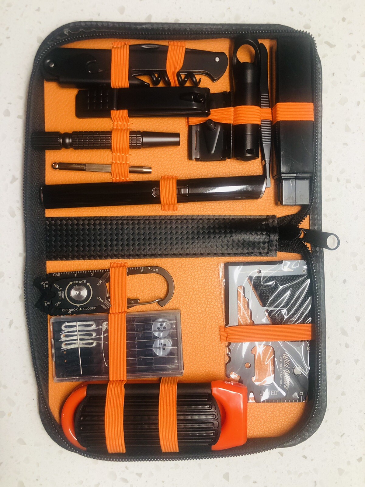 Men’s Travel Grooming & Emergency Kit 12 Piece with Black Leather Case Gift Set
