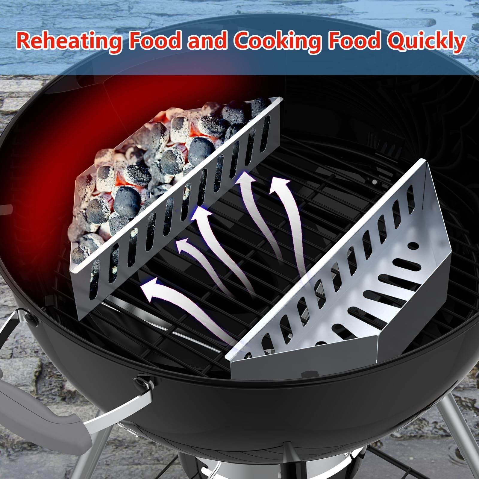 BBQCuker Charcoal Basket,Set of 2 Tray for 14.2x4x3 inches, silver