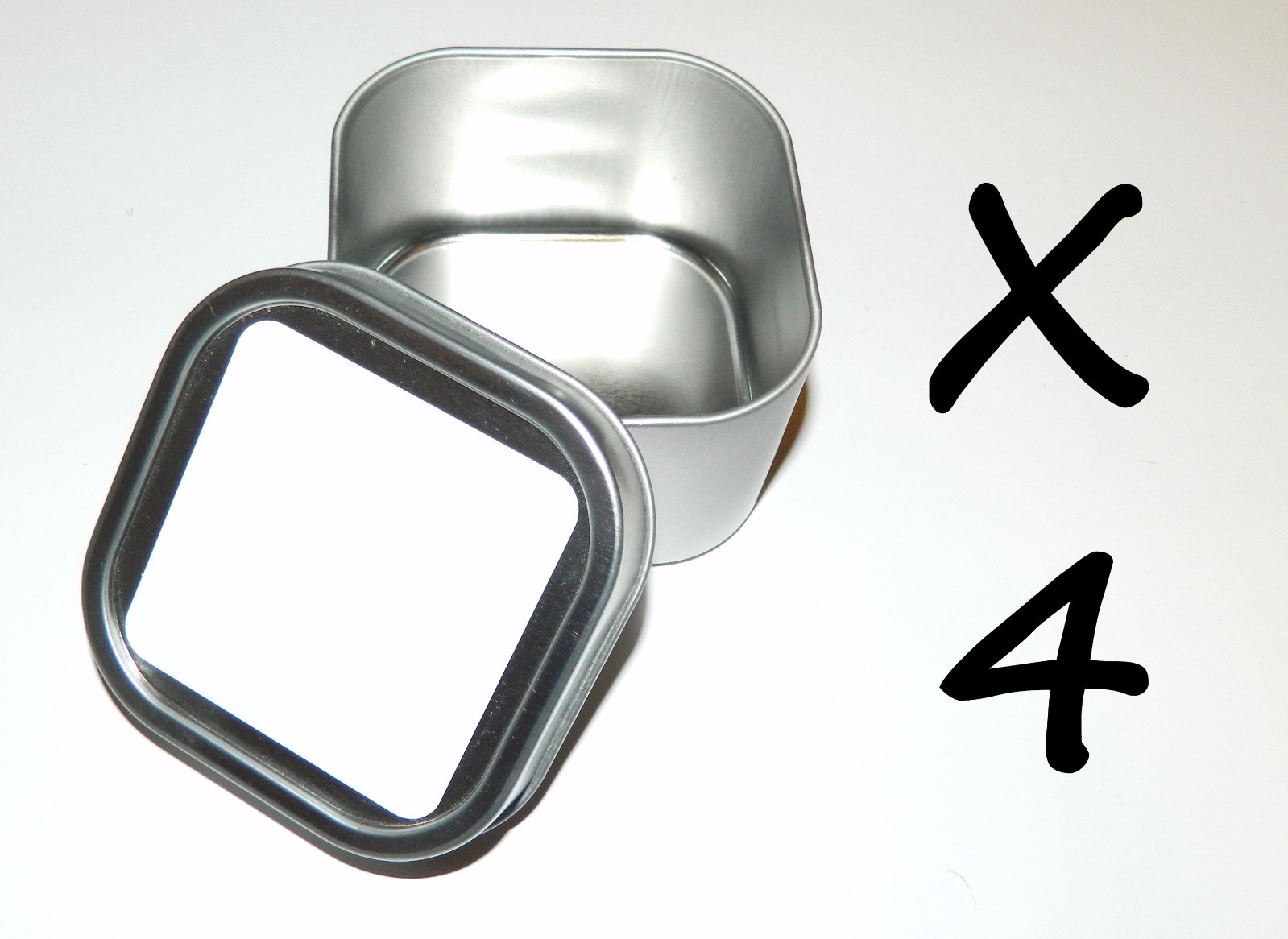 4 X 8-oz Square Blank White Label Slip On Lid Metal Tin Can Container Crafts Box