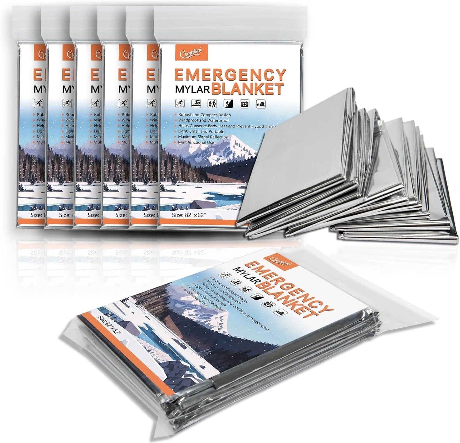 6..PACK Extra Large 82″x 62 Emergency Solar Mylar Blanket Survival Safety