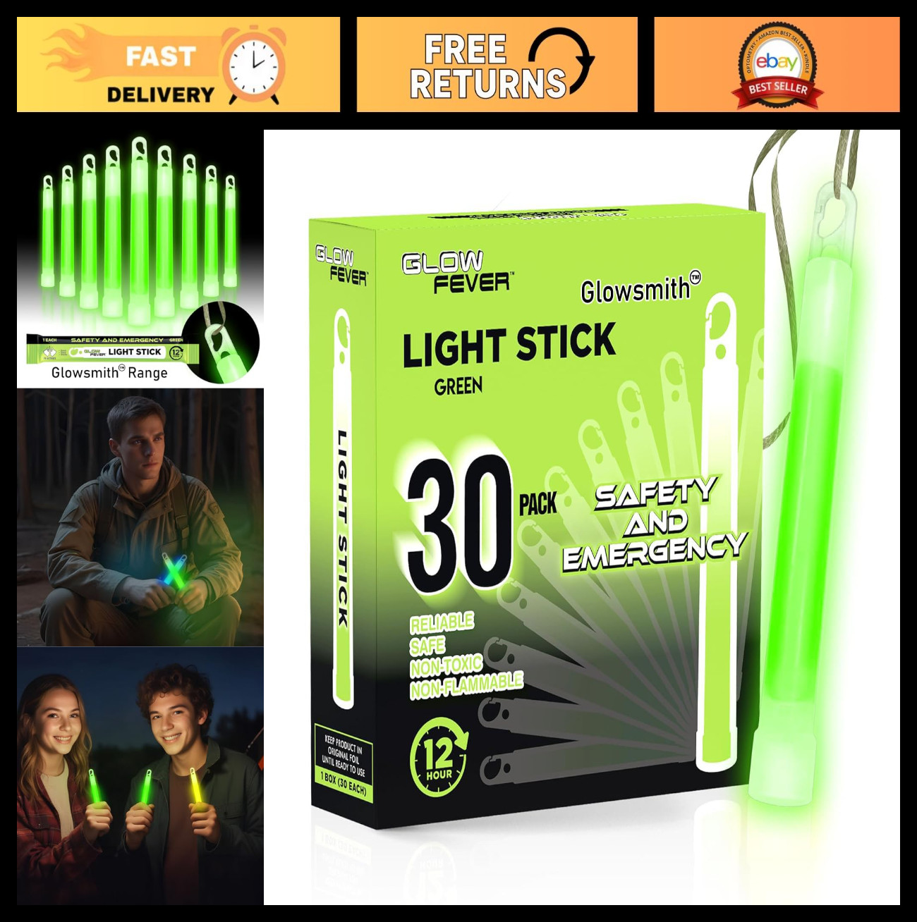 30pcs Military Grade Glow Sticks – 6” Ultra Bright Lightsticks for Hiking, Camp
