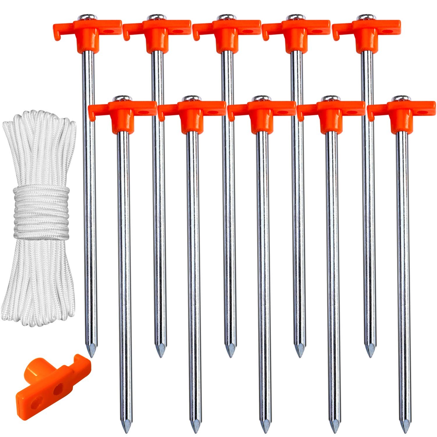ABCCANOPY 11 Inch Tent Stakes 10 Pcs Non-Rust Metal Ground 11 inch, Orange