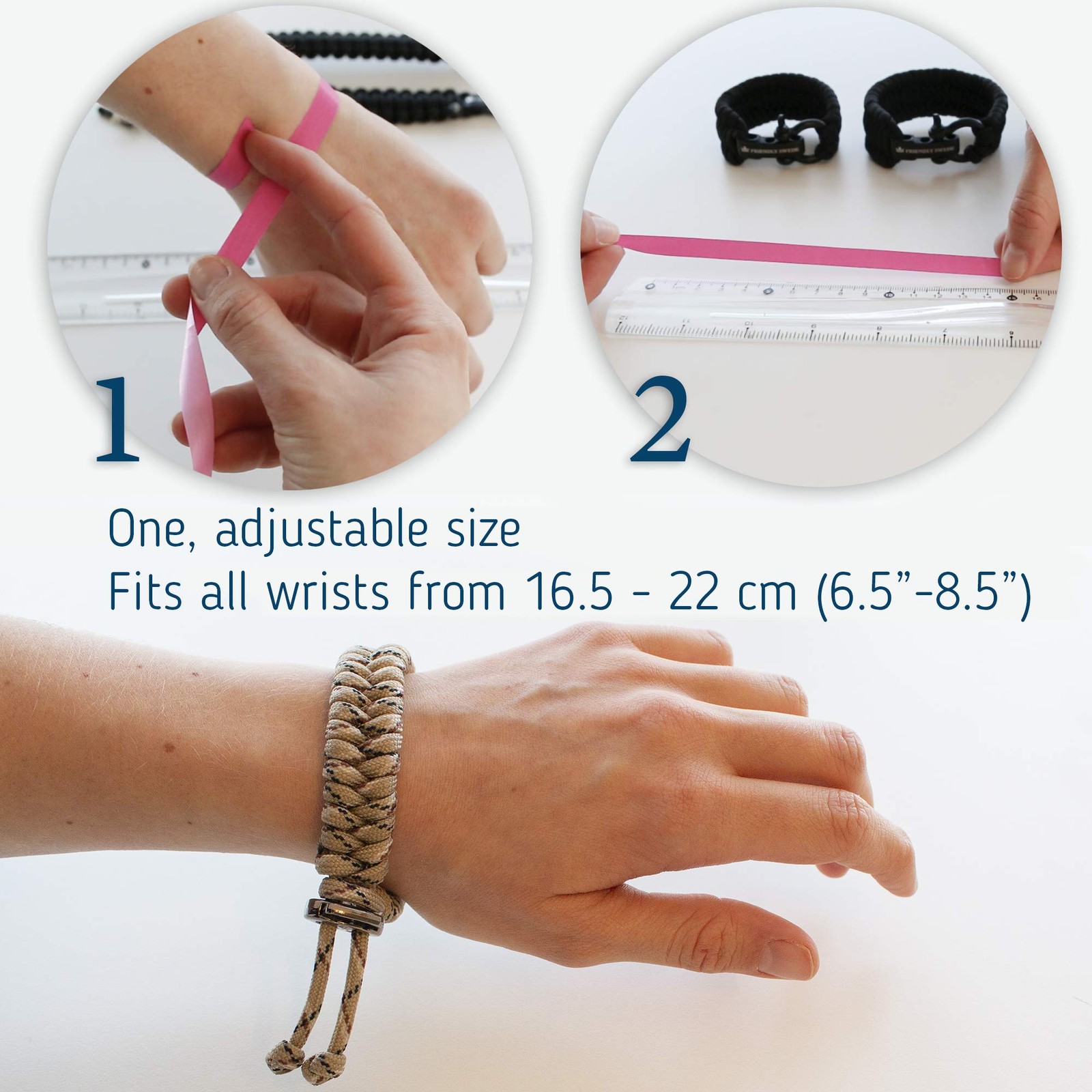 2pcs Paracord Friendship Bracelet with Metal Clasp and Adjustable Ba…