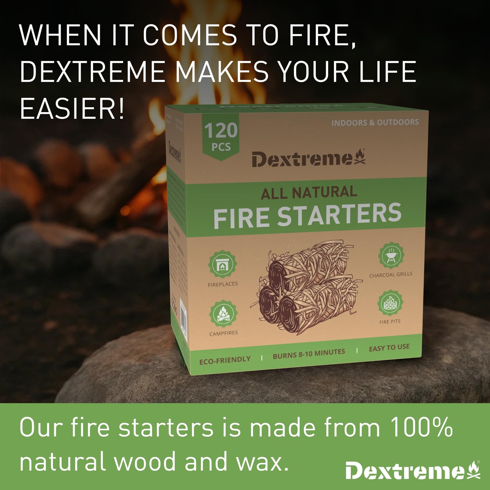 Dextreme Fire Starter (120 PCS) Natural Starters 120 Pcs, Nature Pine