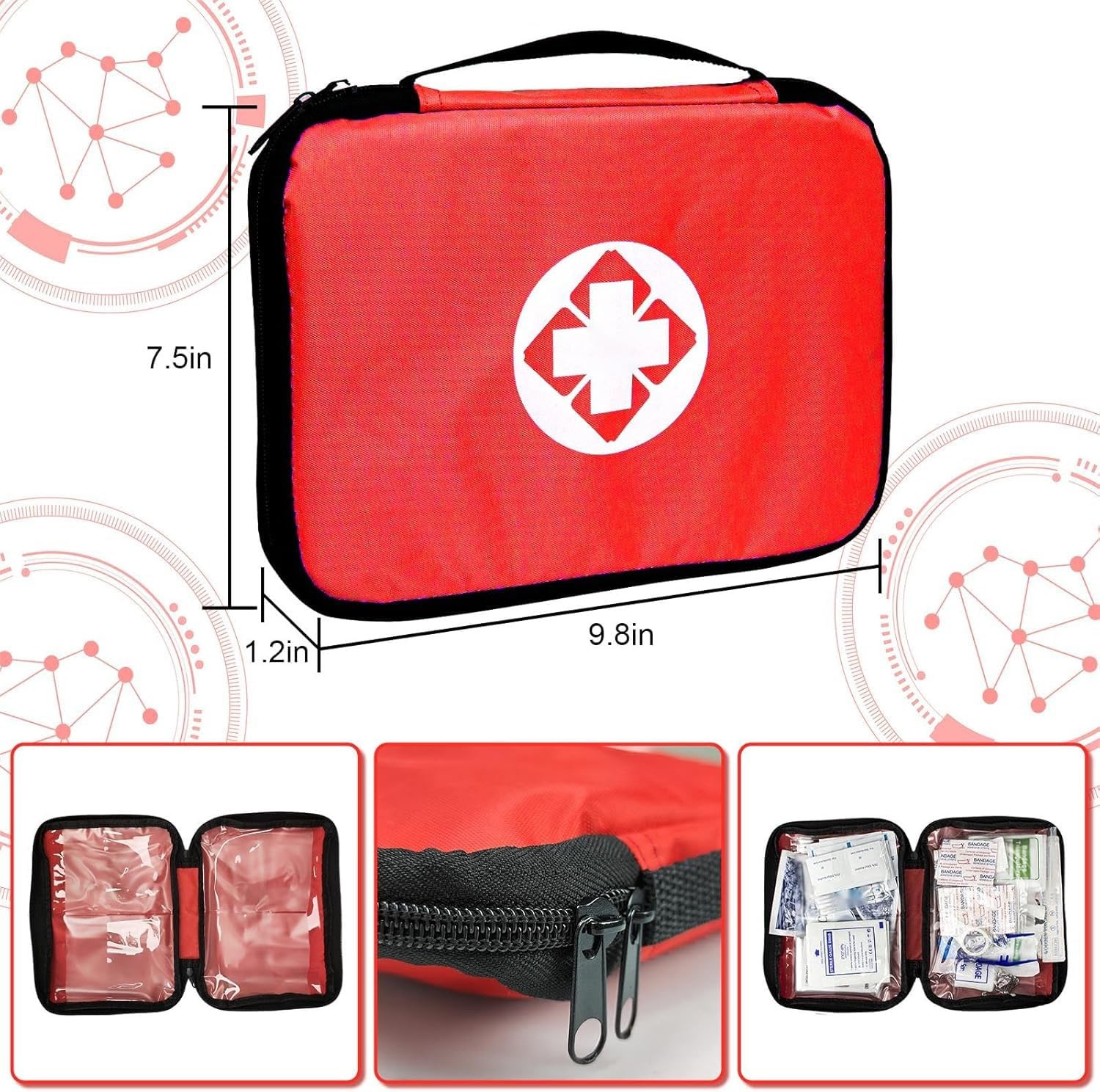 Travel-First Aid-Kit Car-Home 300PCS Survival-Kit Outdoor-Adventure – Red