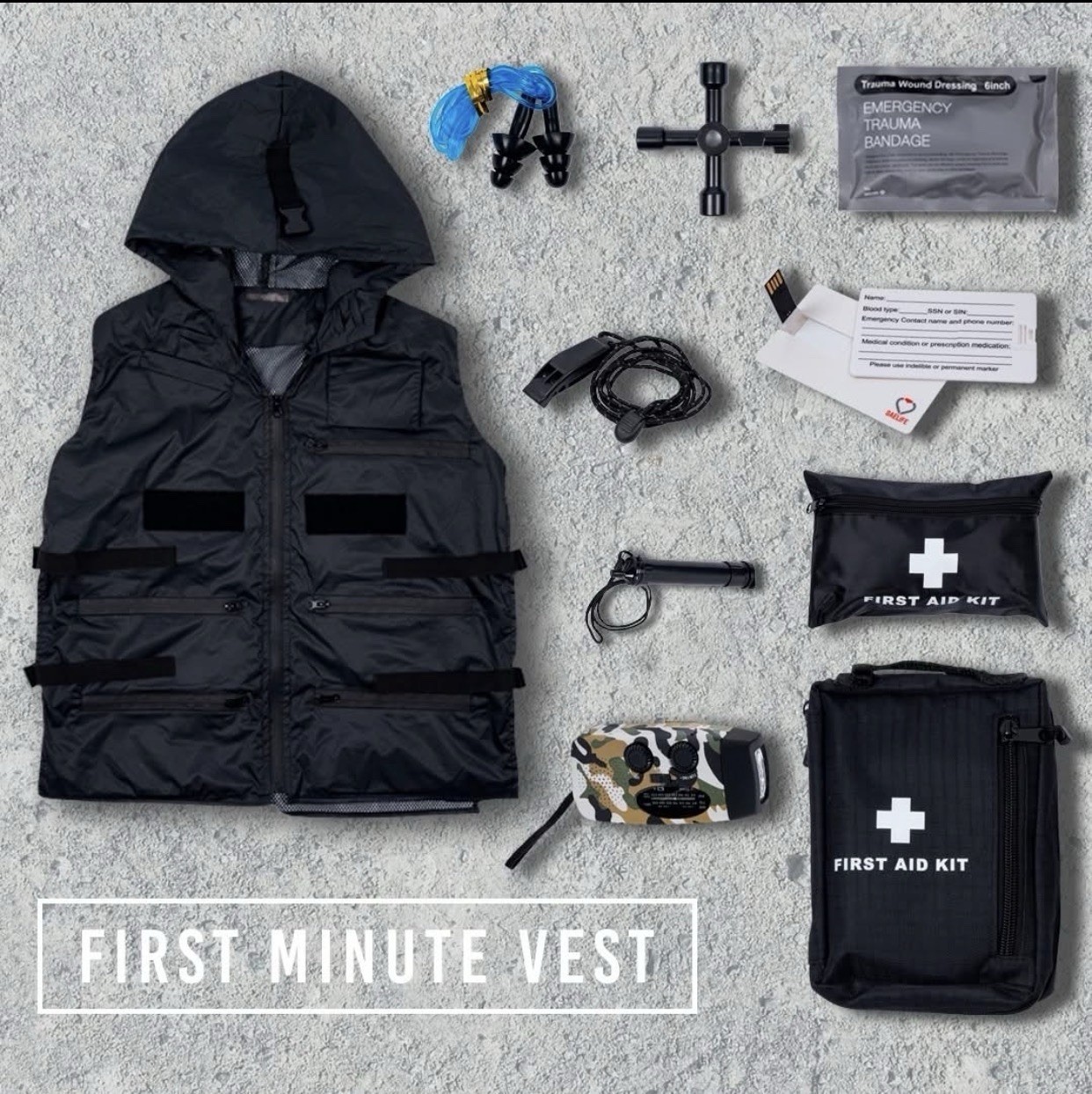 First Minute Vest Survival Camping ,earthquake,hurricane First Aid Kit