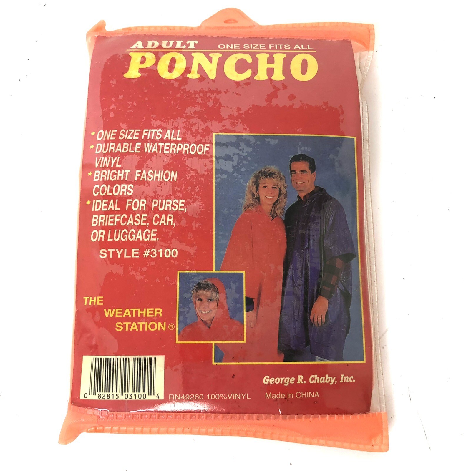 Vintage Adult Poncho Vinyl The Weather Station Orange