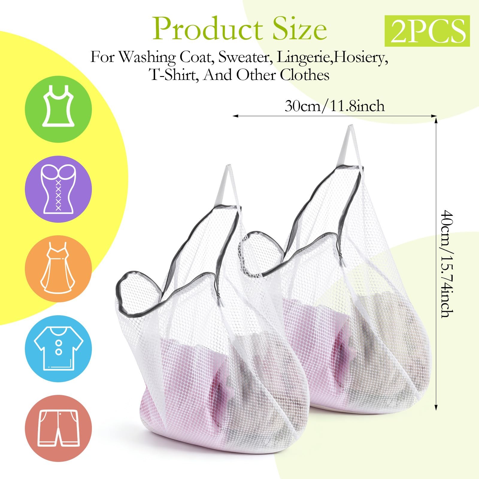 2Pcs Mesh Hanging Laundry Bags, Wash Bag for 11.8 x 15.7 inches, White