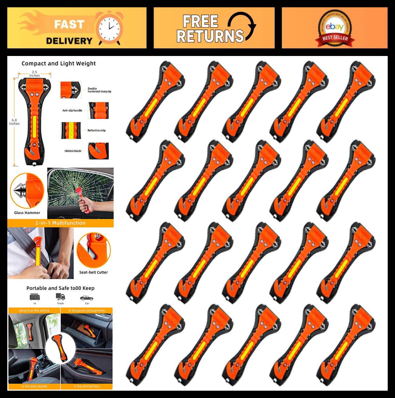 20 Pack Emergency Window Breaker & Seat Belt Cutter, Safety Hammer Survival Tool