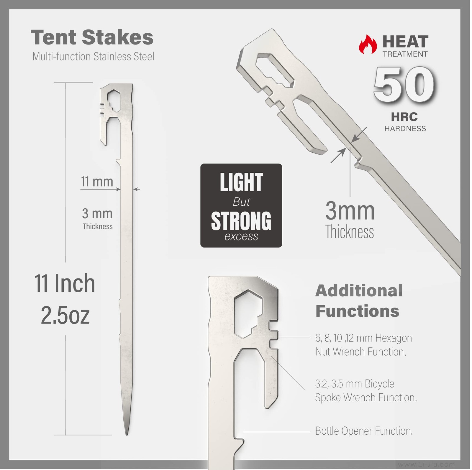 Tent Stakes 6-PCS – Camping Essentials for Camper. 11 Inch 6 Pcs, Silver