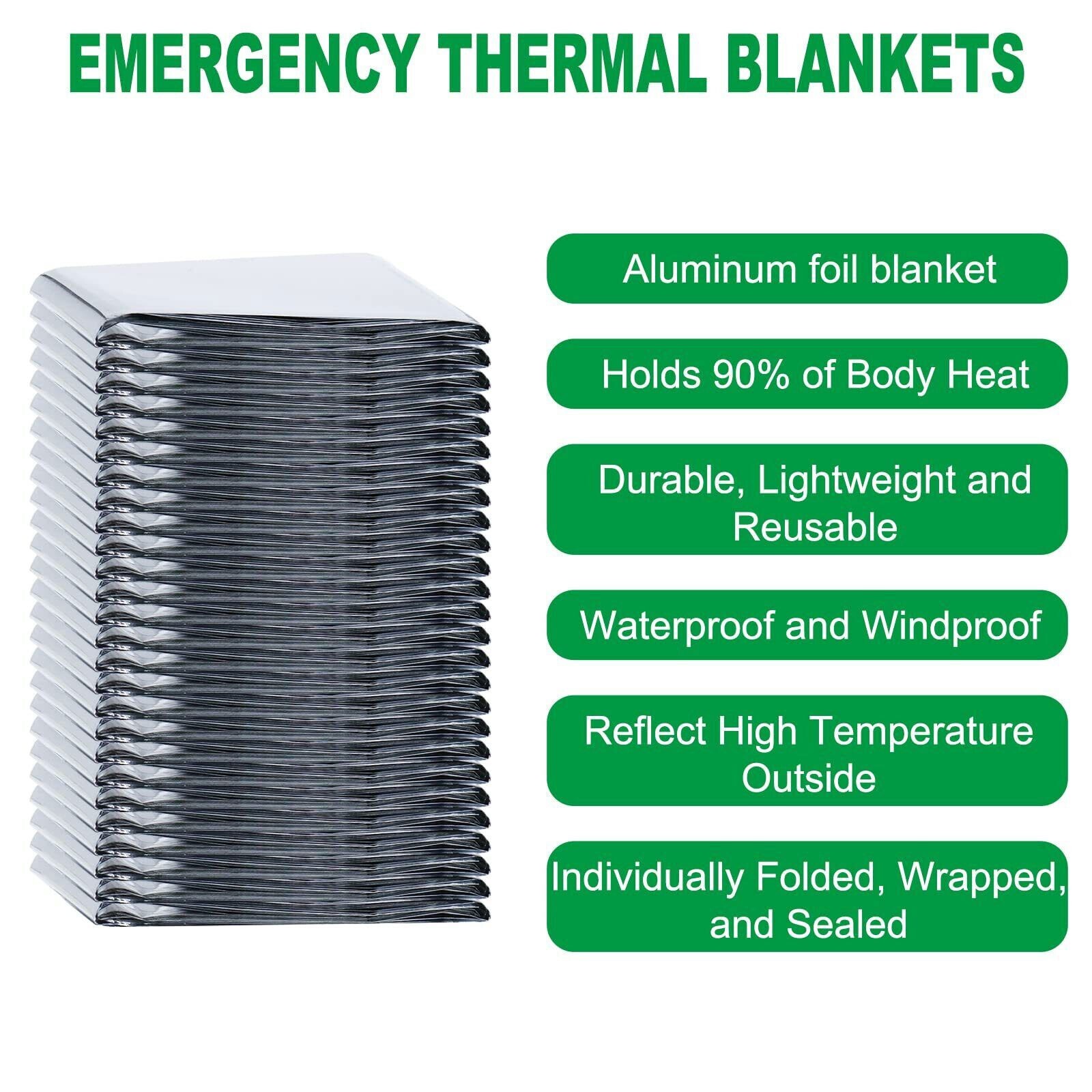 4 Pack Emergency BLANKET Thermal Survival Safety Insulating Mylar Heat 84″ X52″