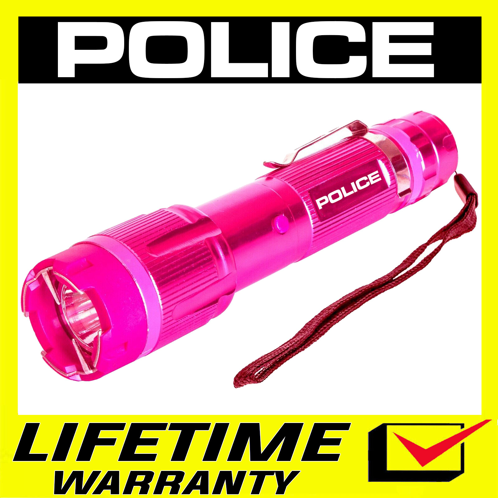 POLICE Metal Stun Gun 1159 Max Volt Rechargeable Self Defen LED Flashlight Pink