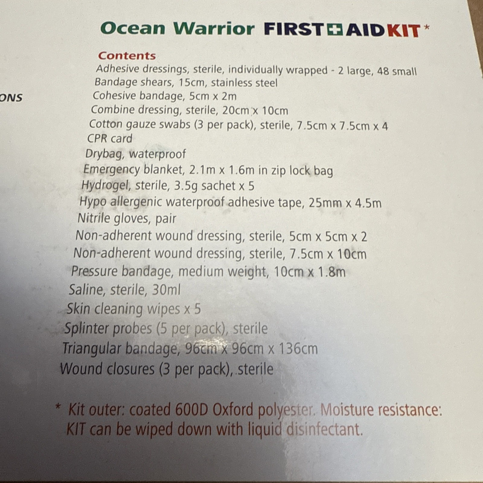 Ocean Warrior Boat First Aid KIT Bandage Saline Survival Brand New Unopened