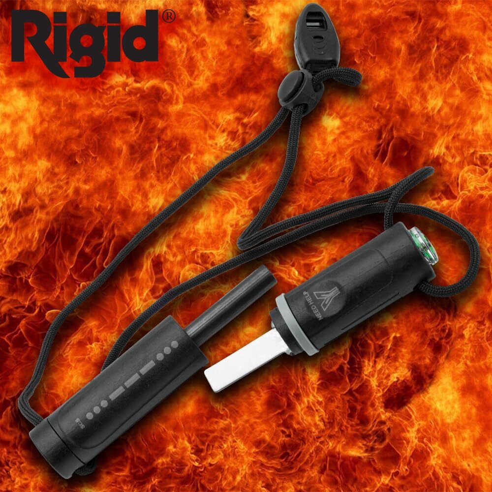 Rigid Pocket Knife and Fire Starter Survival Set | Integrated Compass & Whistle