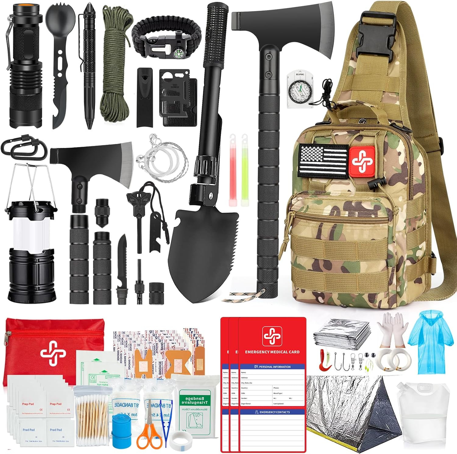 Ultimate 262Pcs Survival Kit with First Aid, Tent, Axe & Bug Out Bag