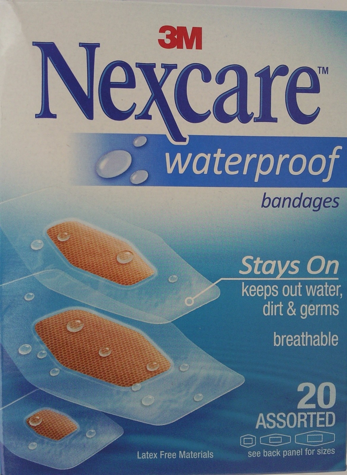 3M NEXCARE WATERPROOF BANDAGES Assorted Sizes Latex Free 20 Ct/Box