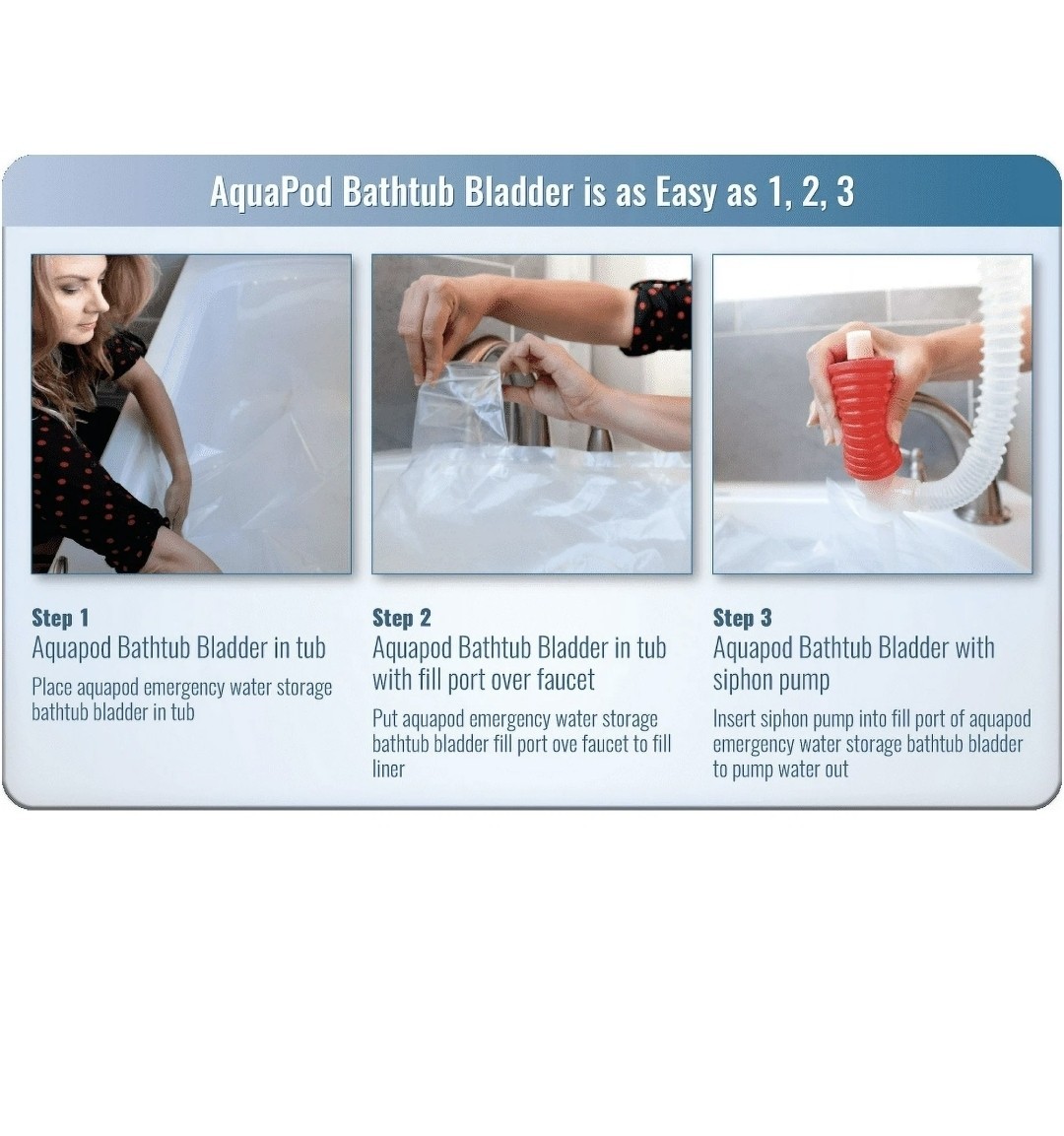AquaPod Kit 65 gal Emergency Water Storage Drinking Water Container Home Bathtub