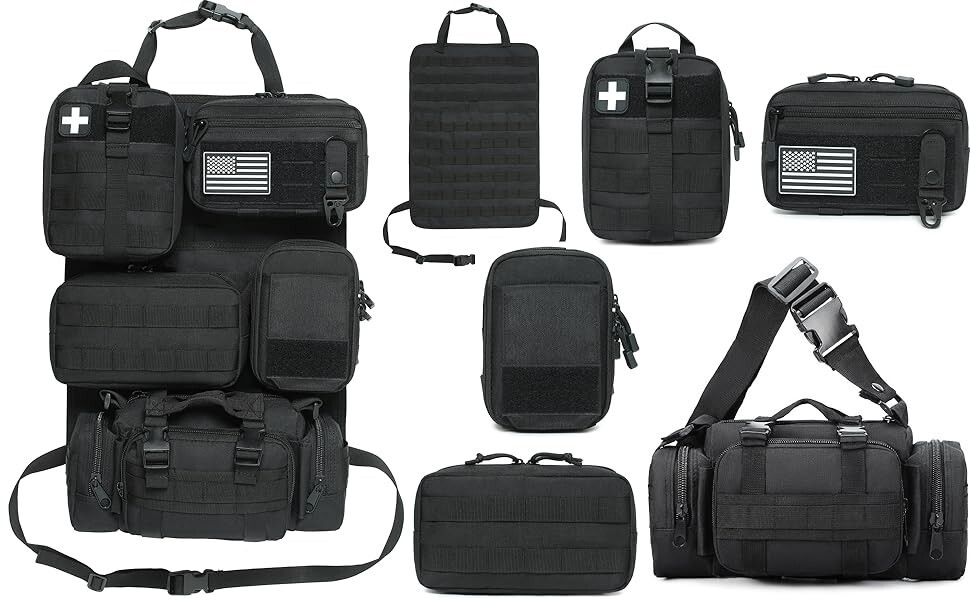 6 Pk Tactical Molle Car Back Seat Organizer 1 Panel 5 Detachable Molle Pouches