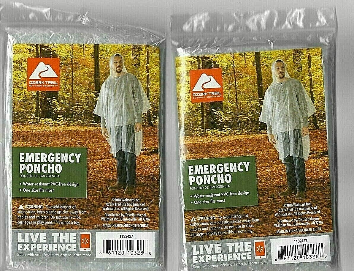 Rain Ponchos (2) Hooded Reusable One Size Fits Most Great 4 Concerts-Fairs-Campi