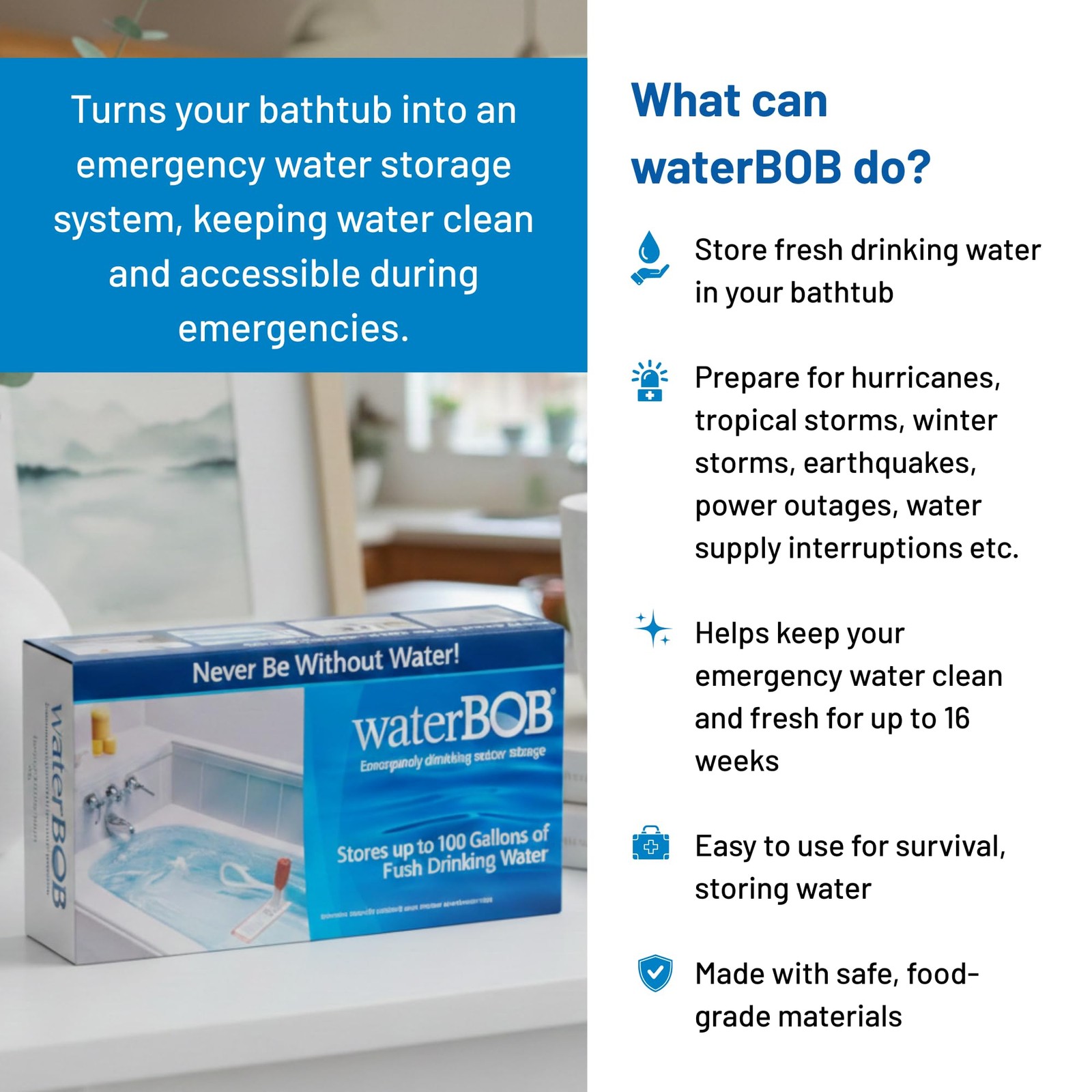 waterBOB Bathtub Emergency Water Storage Bladder Up To 100 Gallon Capacity – …
