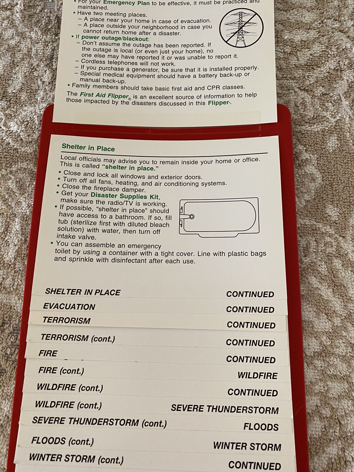 emergency preparedness flip chart (flipper) w/magnets on back, easy to use 