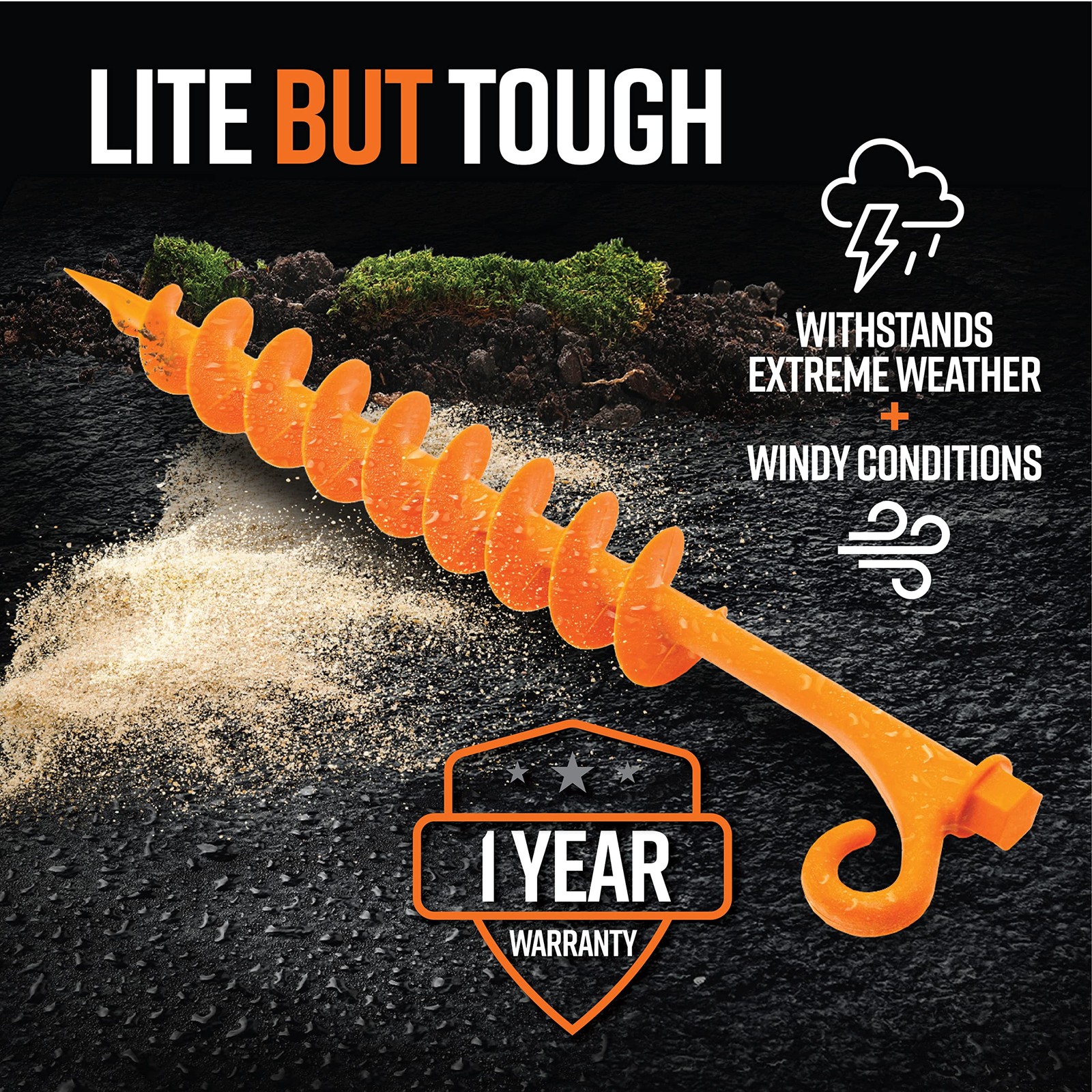 GROUNDGRABBA Lite Orange Tent Stakes – for Sand | 2 Pack,