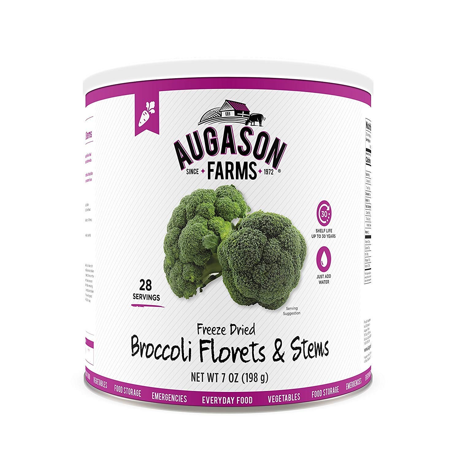 Freeze Dried Broccoli Florets and Stems Emergency Food Supply, 34 6 oz, White