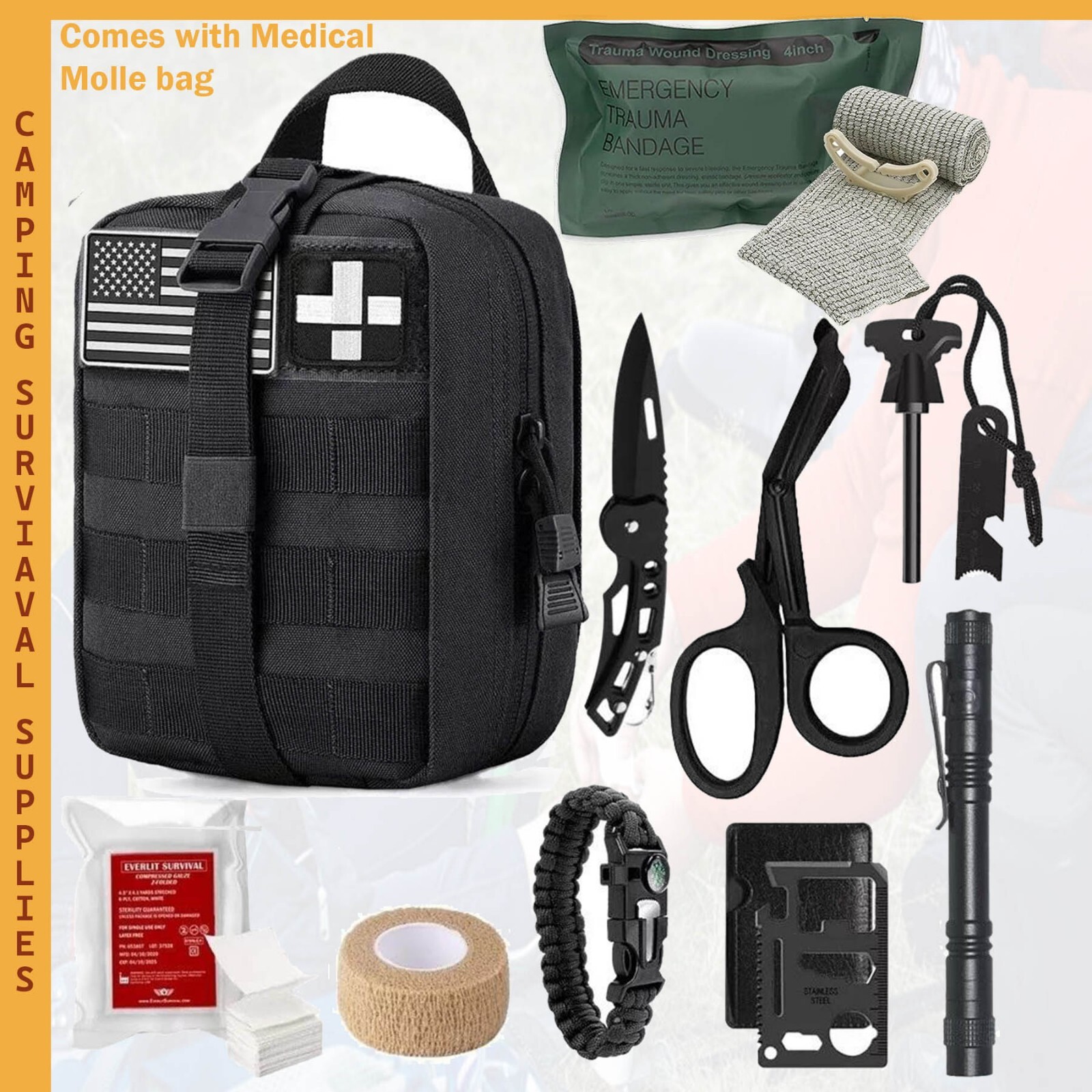10 In 1 Outdoor Emergency Gear Survival Kit Camping Hiking Tactical Backpack US