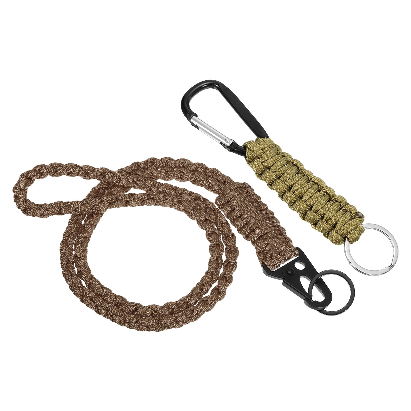 2Pcs Braided Paracord Lanyard Keychain, Paracord Neck Badge Lanyard Brown Khaki