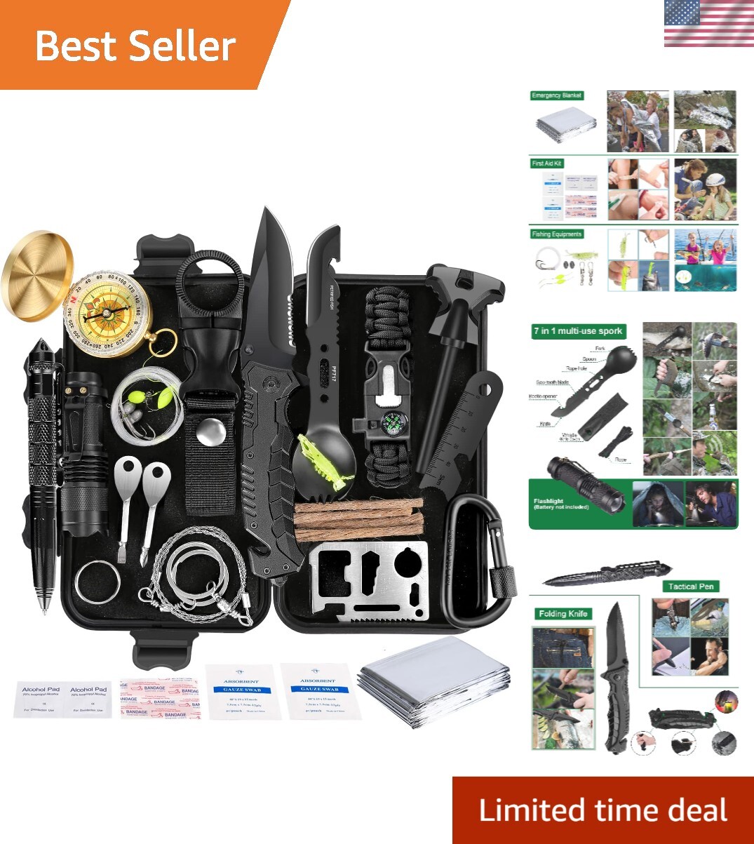 Gift-Ready 35-in-1 Survival and First Aid Kit – Perfect for Camping and Hiking