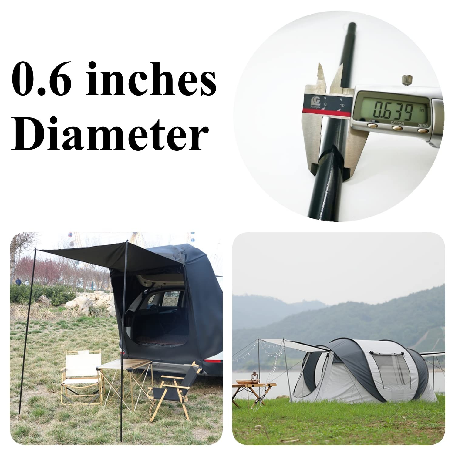 BATDIYOW Adjustable Tent Poles Steel Rods for Tarp Canopy 15IN-75IN, Black