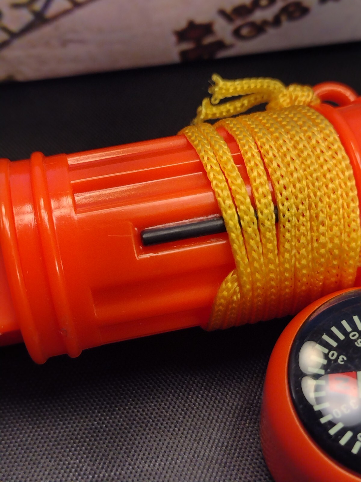 Orange Survival Whistle Compass Water Proof Matches Holder Mirror Strike Strip