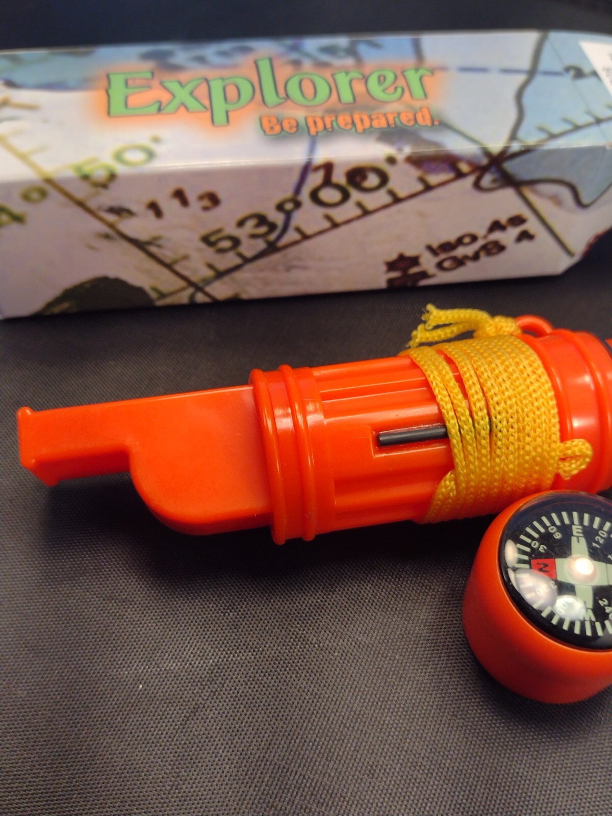 Orange Survival Whistle Compass Water Proof Matches Holder Mirror Strike Strip