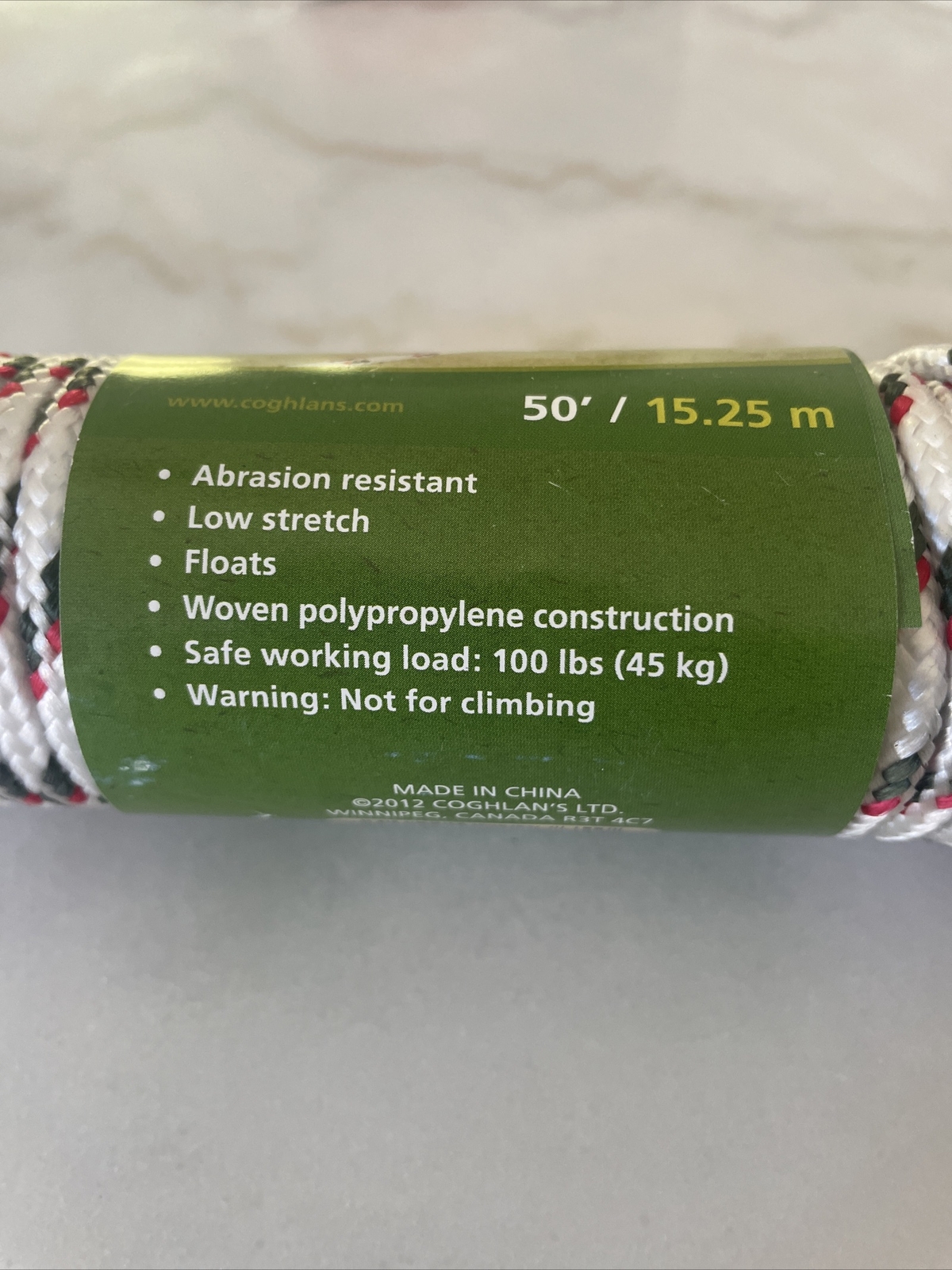 Coghlan’s Utility Cord 5 mm 3/16in X 50ft White Green Red