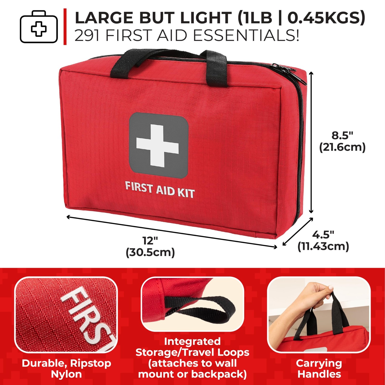 Thrive Home Essentials First Aid Kit (291 Pieces) – First Aid Bag with Multi-…