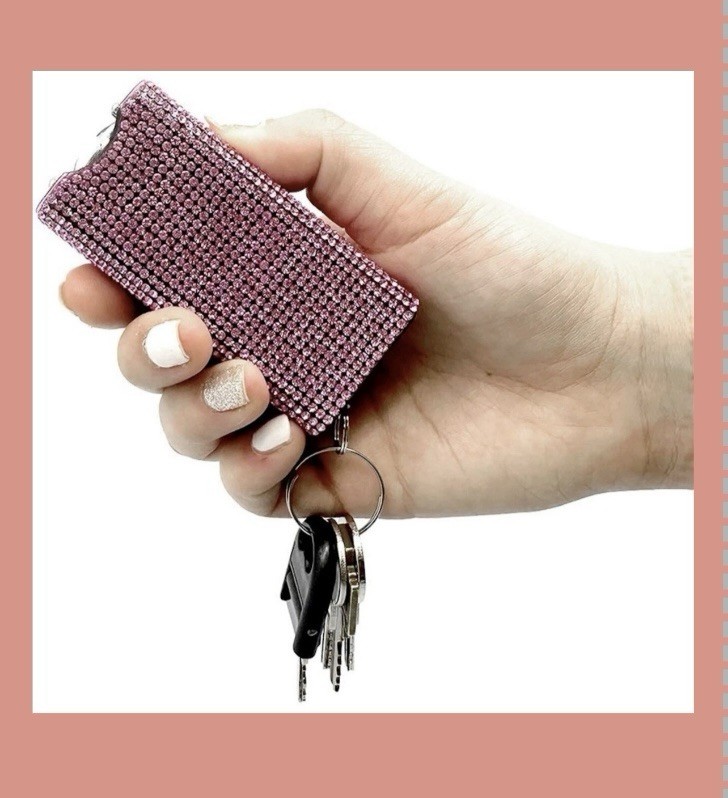 PINK RHINESTONE MINI 3″ RECHARGE LED Keyring Stun Gun WOMEN Self Defense SAFETY