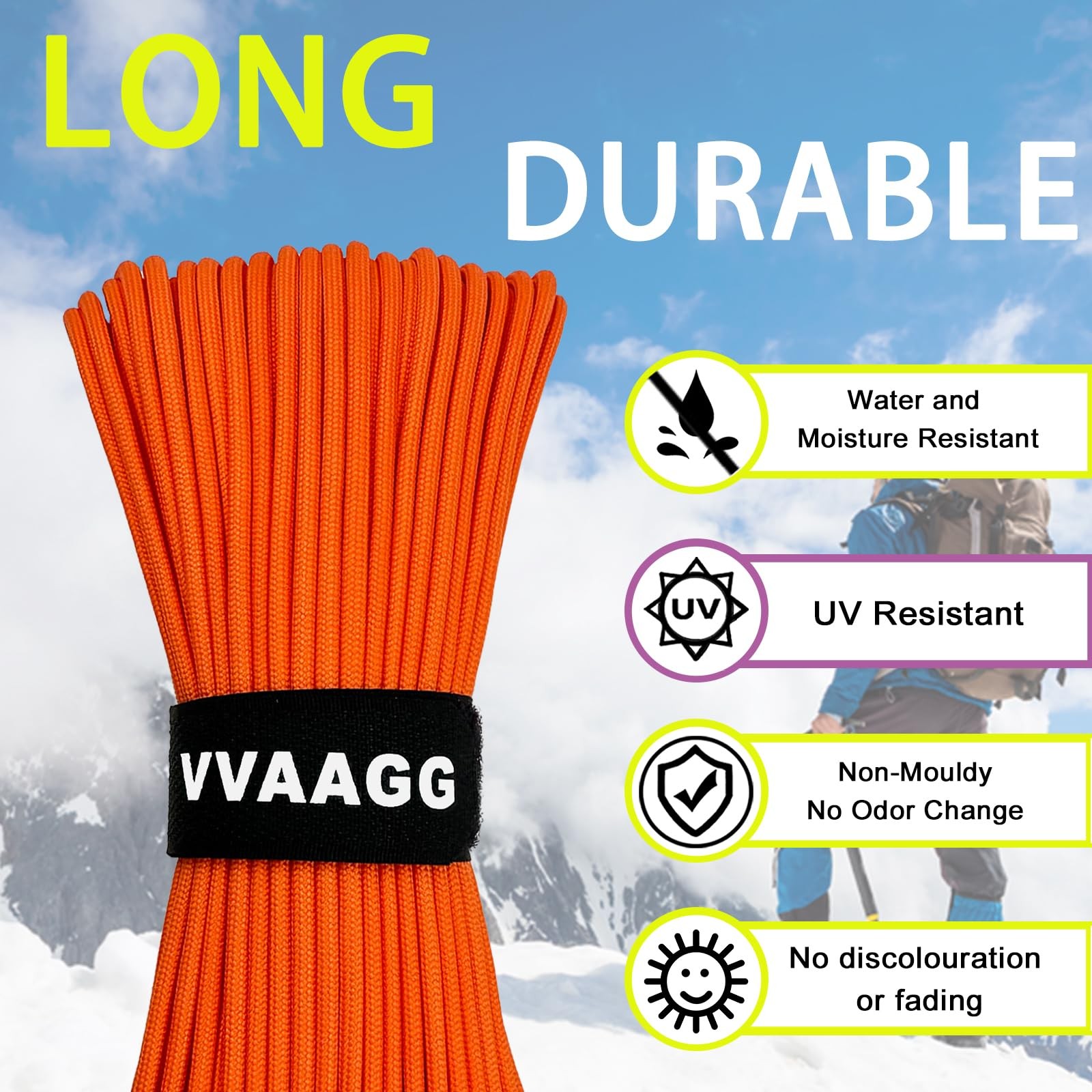 VVAAGG 1000 Orange Paracord100FT Utility Parachute Cord 4mm 100FT,