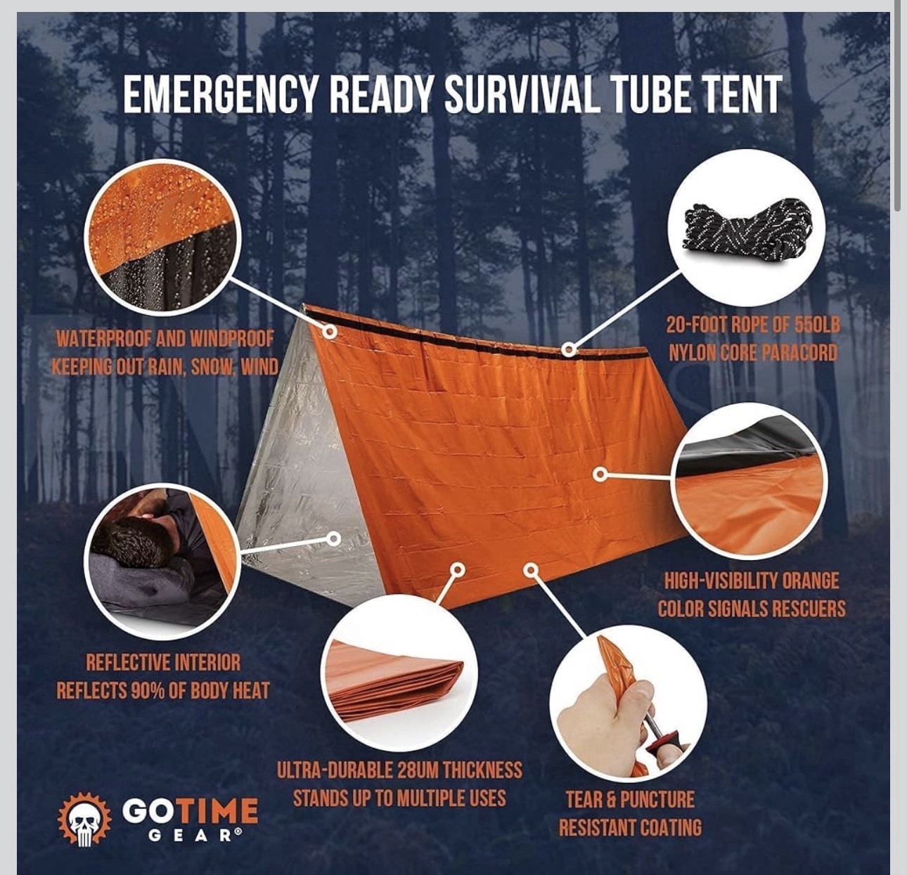 Go Time Gear Life Tent & Life Bivy Survival Kit Waterproof Windproof Orange