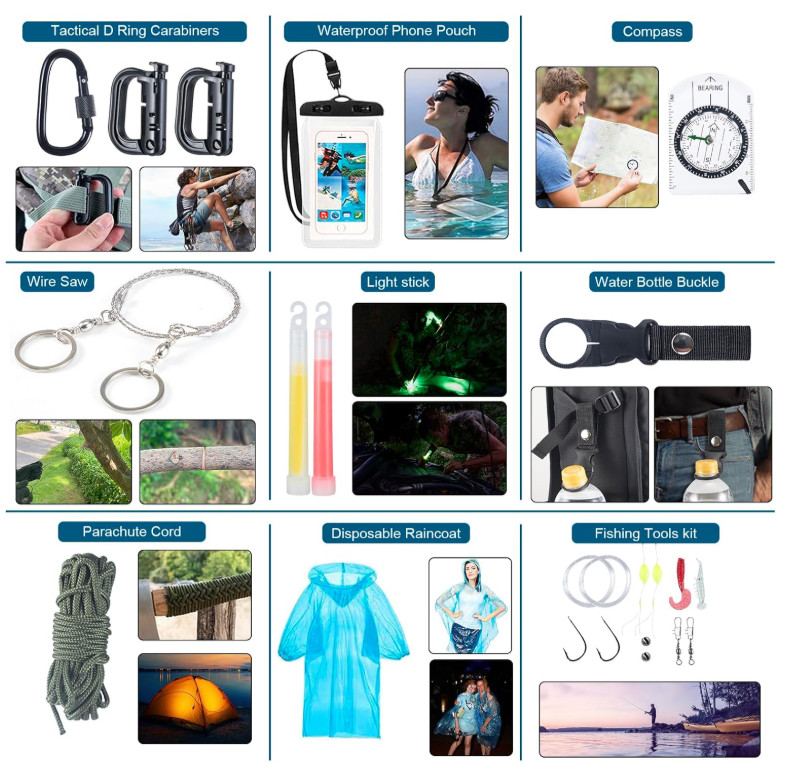 254-in-1 Survival & First Aid Kit with Tools for Camping/Hiking Emergencies