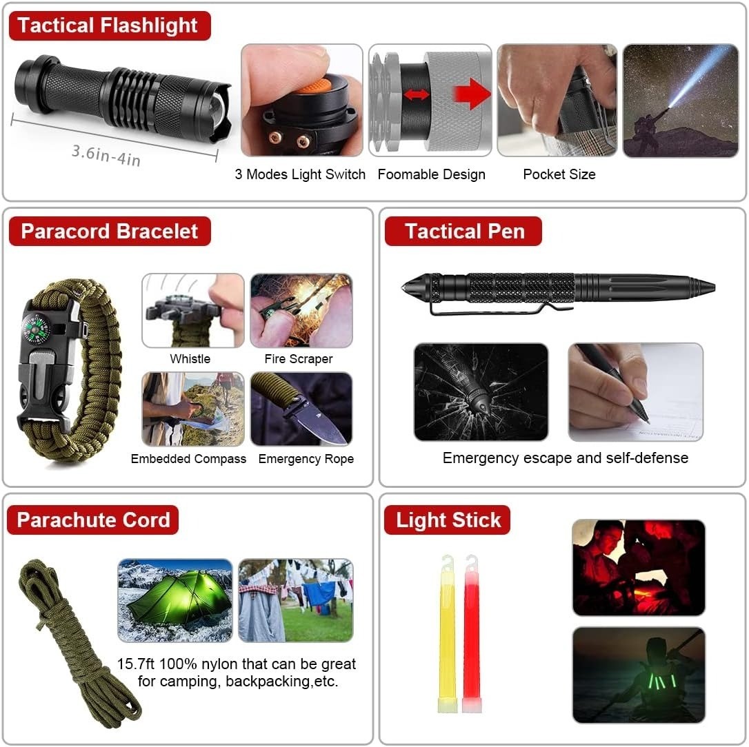 294PCS Survival Kit First Aid Gear Molle Bag Emergency Tent Hiking Hunting