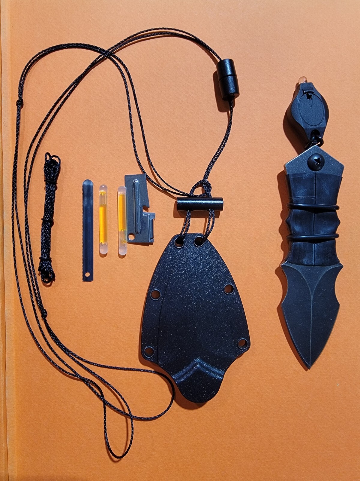 Survival Necklace/Survival Spear/Knife+Fire Starter+Mini Flashlight+Saw Cord