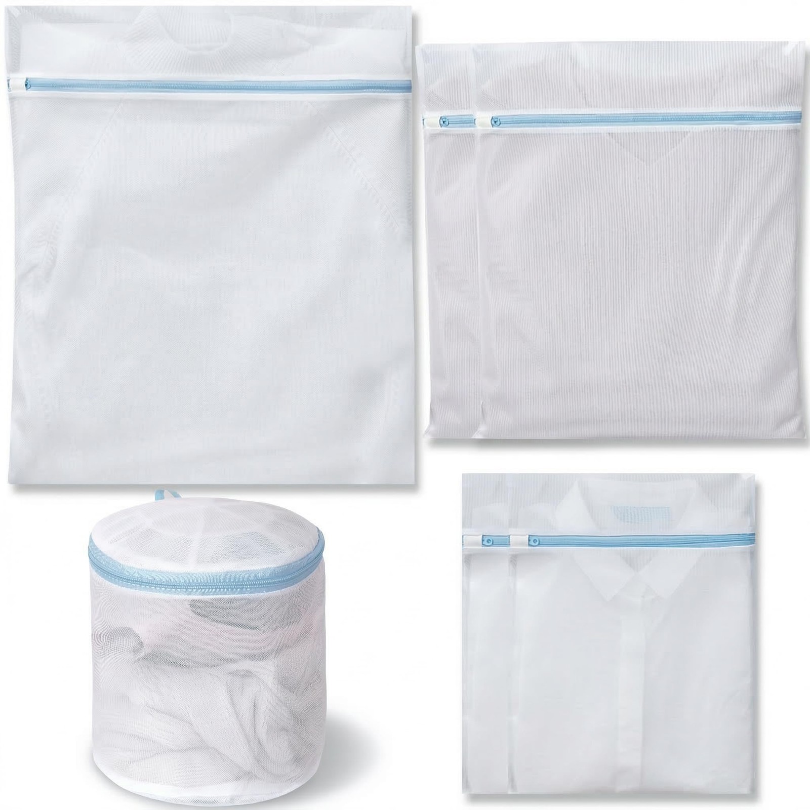 6 Pack Mesh Laundry Bags for Delicates with Auto-Lock Zipper, Durable blue