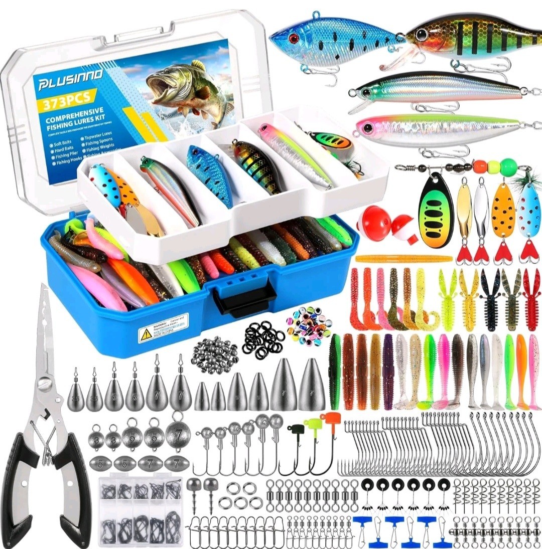 PLUSINNO Fishing Tackle Box with Included, 373PCS Lures Kit…
