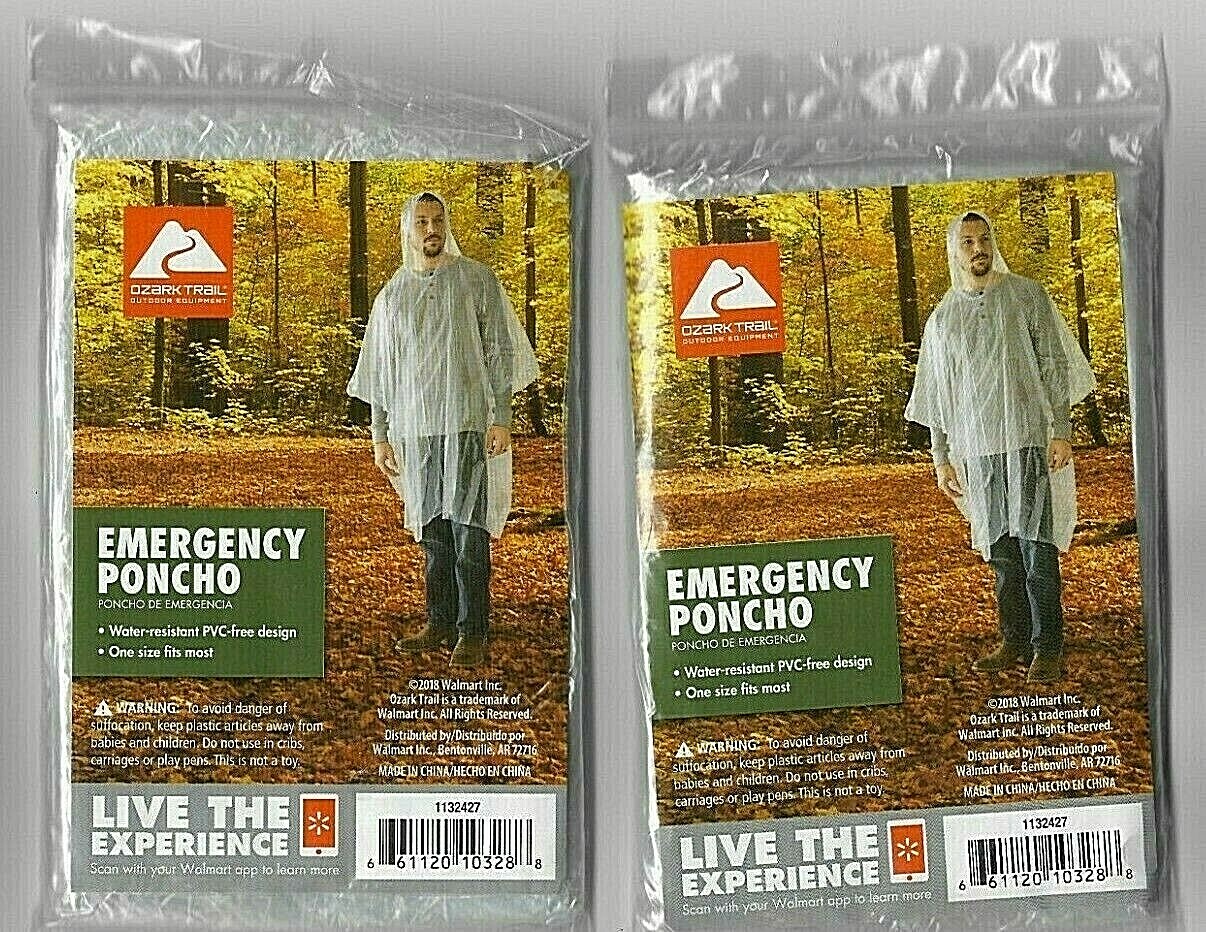 Rain Ponchos (2) Hooded Reusable One Size Fits Most Great 4 Concerts-Fairs-Campi