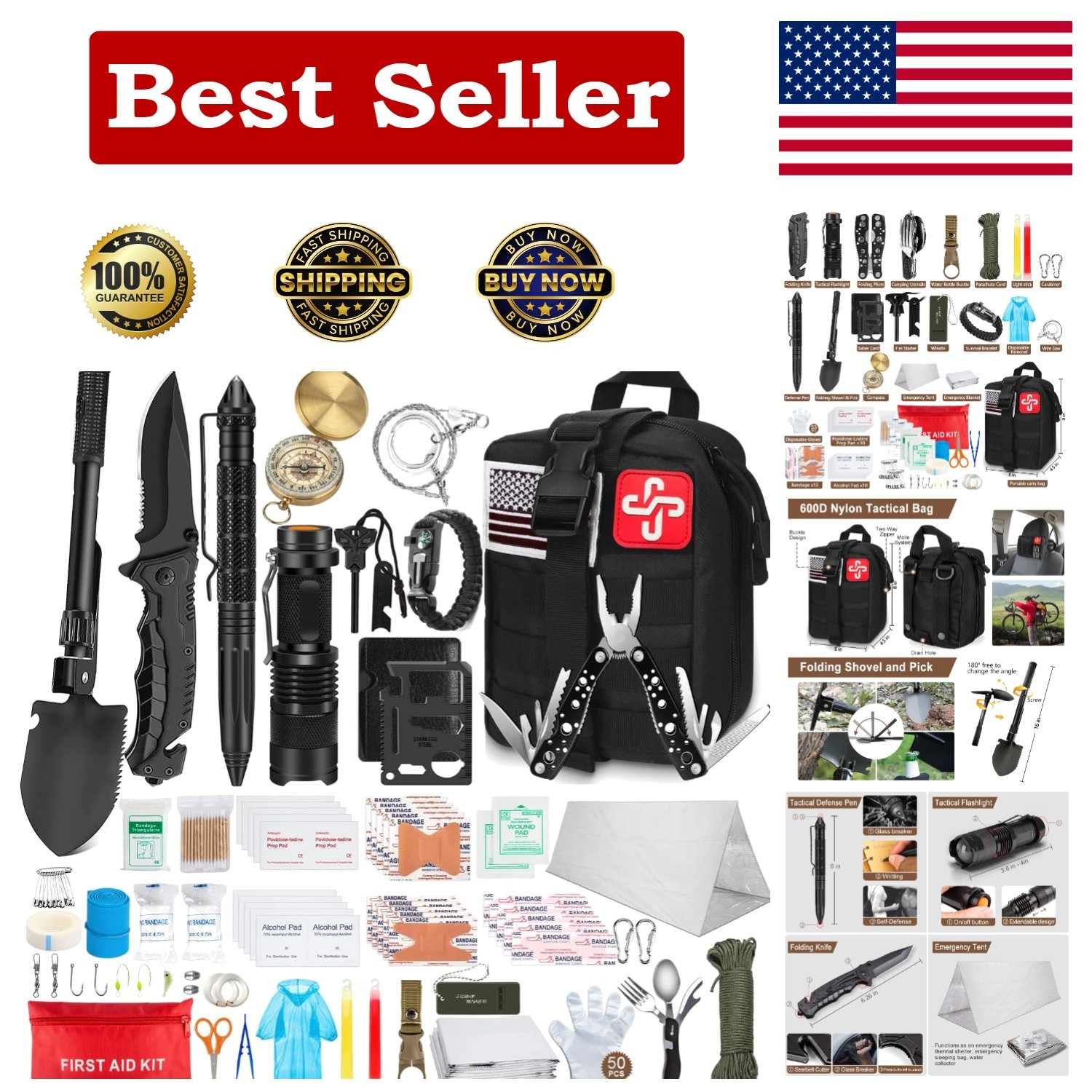 238-Pcs Professional Survival Kit with Tactical Pouch & Emergency Tent