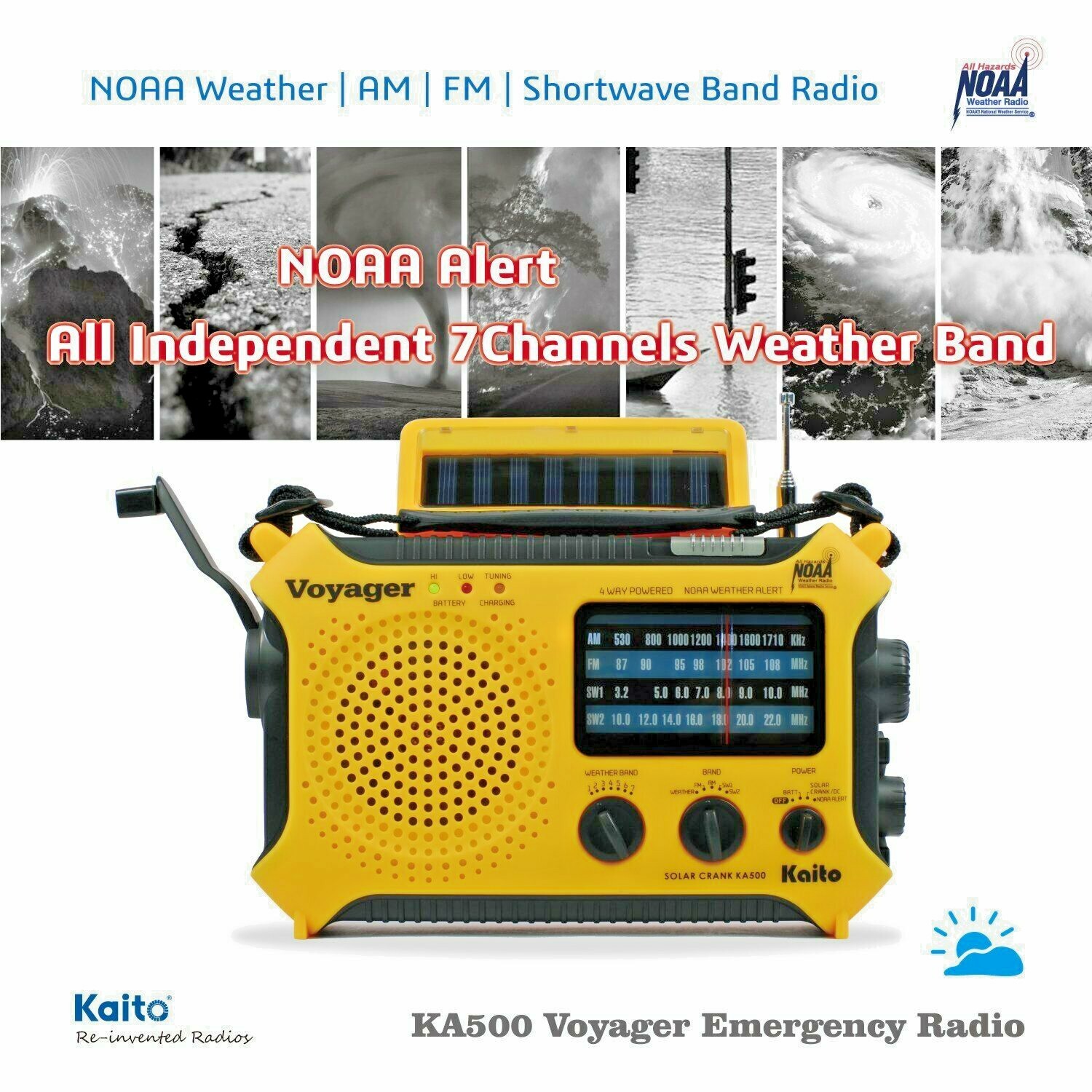 Kaito KA500 Voyager Solar Crank Emergency Weather Alert Radio Bundle with Case