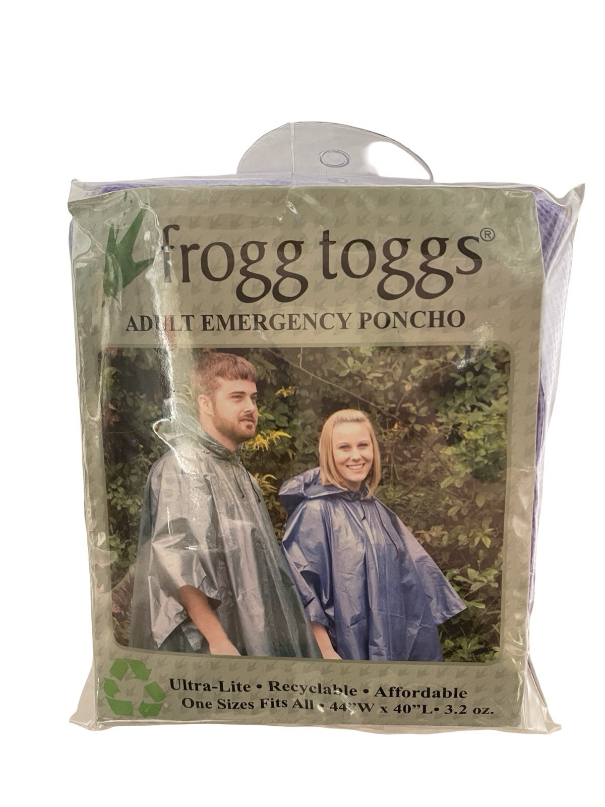 Frogg Toggs Purple Adult Emergency Rain Poncho 1 Size Fits All Travel Packable