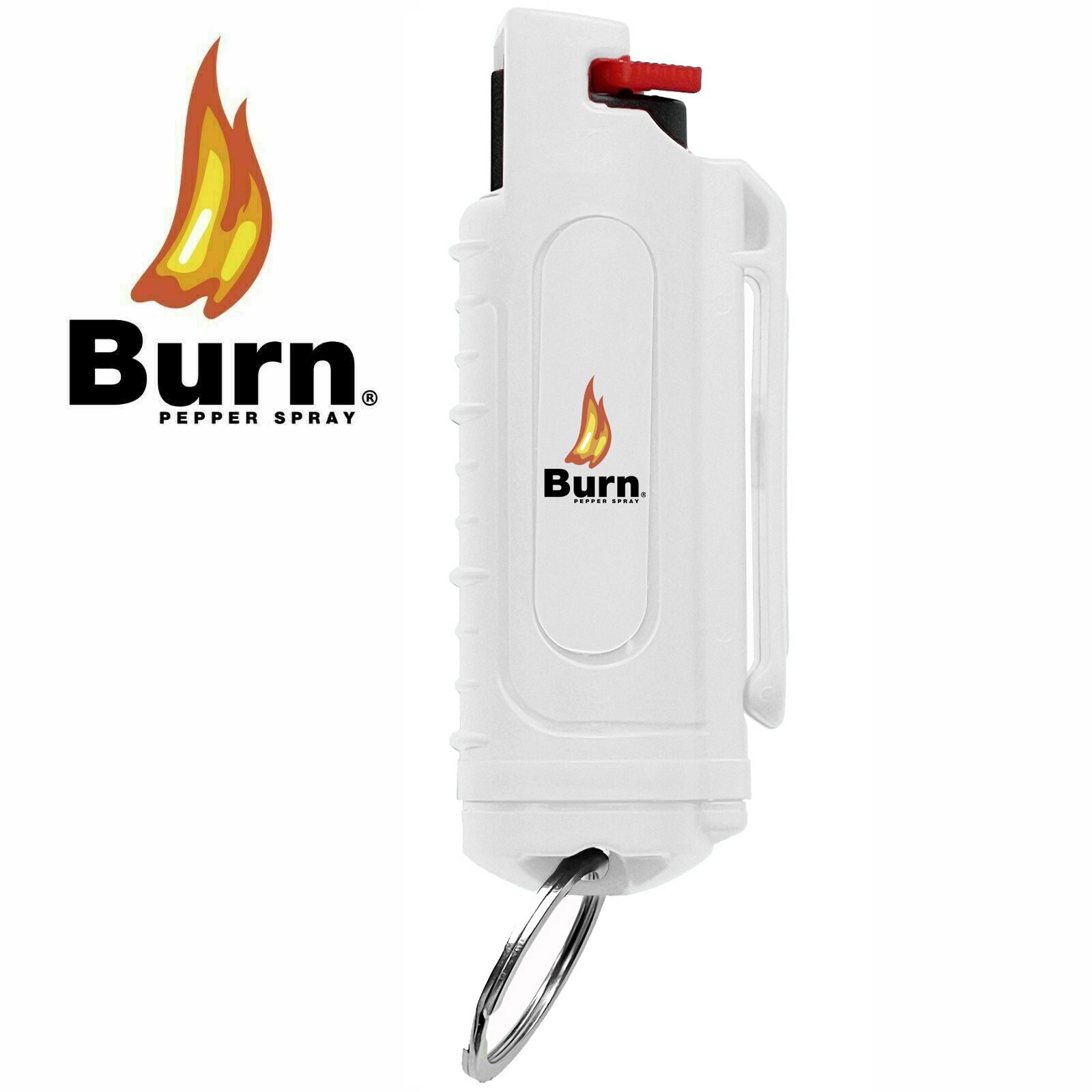 BURN 1/2oz Pepper Spray 2 White Molded with 2 Quick Release Keychains OC